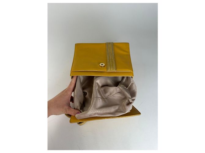Vintage Gianni Versace Lederhandtasche Gelb Grau - Ansicht 4