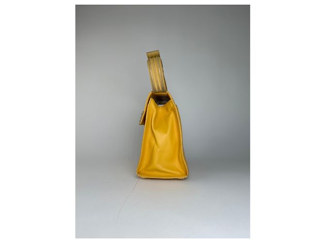Vintage Gianni Versace Lederhandtasche Gelb Grau - Ansicht 5
