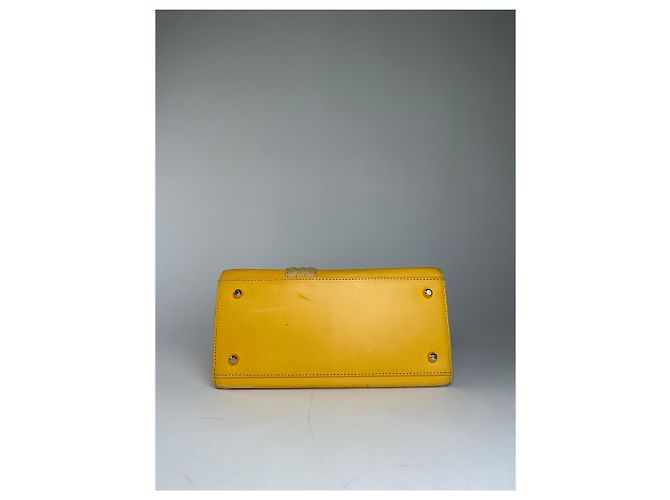 Vintage Gianni Versace Lederhandtasche Gelb Grau - Ansicht 7