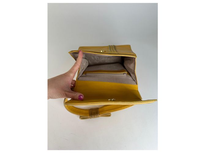 Vintage Gianni Versace Lederhandtasche Gelb Grau - Ansicht 9