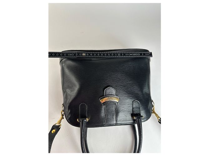 Vintage Courreges 2-Wege geriffelter Lederhandtasche schwarz - Ansicht 12