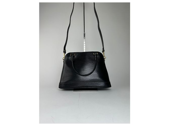 Vintage Courreges 2-Wege geriffelter Lederhandtasche schwarz - Ansicht 2