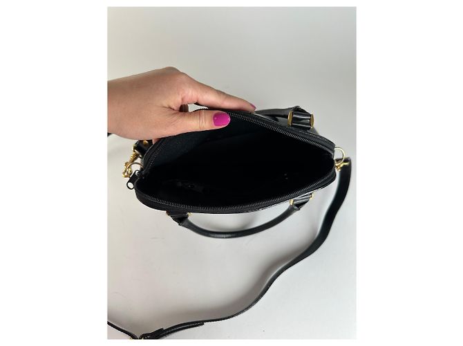 Vintage Courreges 2-Wege geriffelter Lederhandtasche schwarz - Ansicht 3