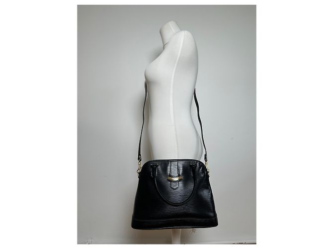 Vintage Courreges 2-Wege geriffelter Lederhandtasche schwarz - Ansicht 5
