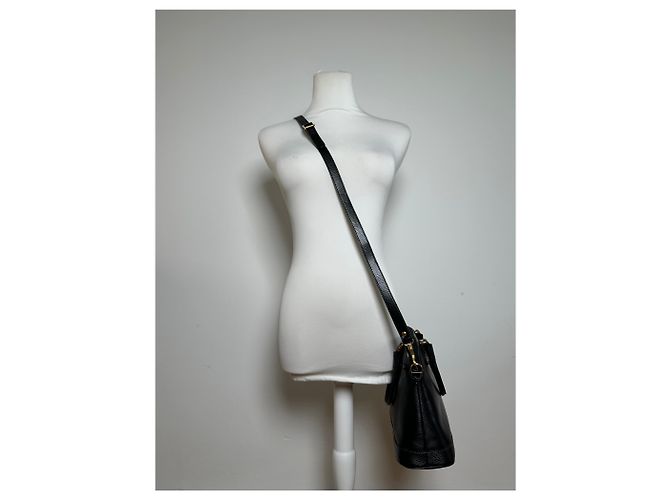 Vintage Courreges 2-Wege geriffelter Lederhandtasche schwarz - Ansicht 6