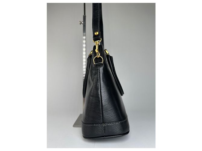 Vintage Courreges 2-Wege geriffelter Lederhandtasche schwarz - Ansicht 7