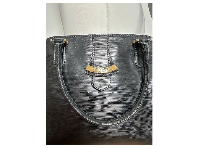 Vintage Courreges 2-Wege geriffelter Lederhandtasche schwarz - Ansicht 8