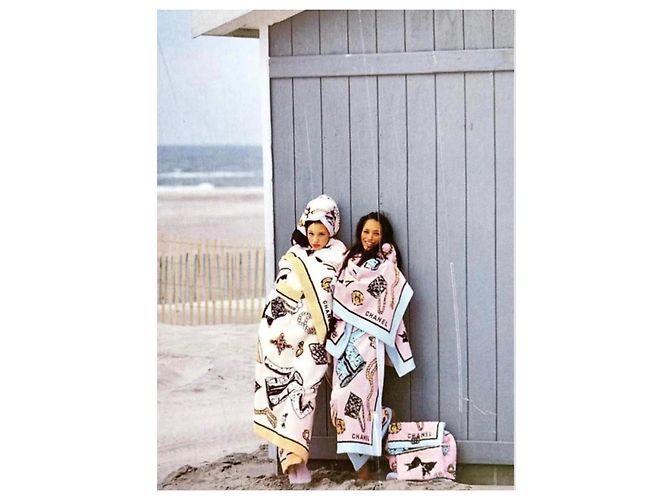 Toalha de praia Chanel de algodão preta rosa branca azul claro Preto Branco - vista 10