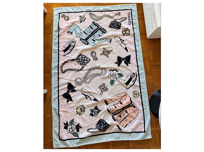 Toalha de praia Chanel de algodão preta rosa branca azul claro Preto Branco - vista 2