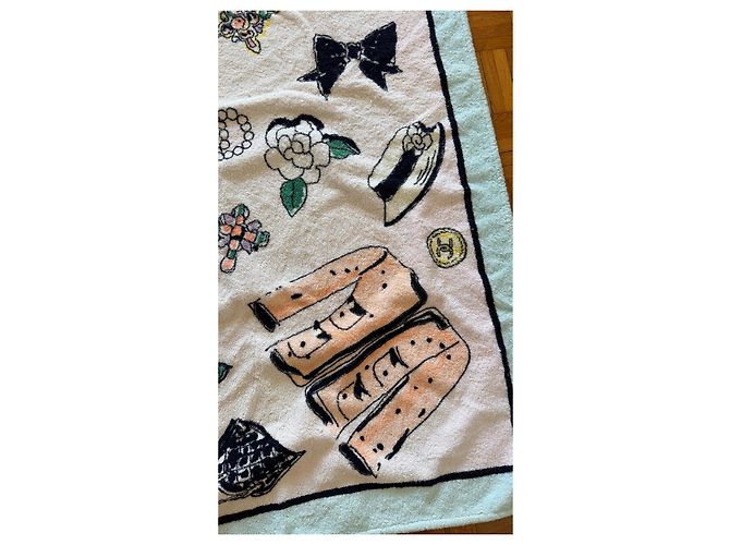 Toalha de praia Chanel de algodão preta rosa branca azul claro Preto Branco - vista 3