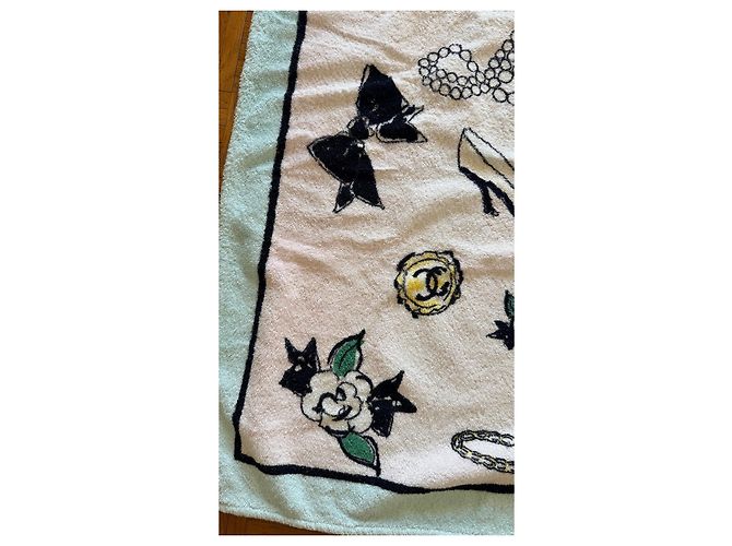 Toalha de praia Chanel de algodão preta rosa branca azul claro Preto Branco - vista 4