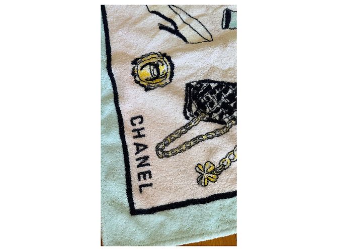 Toalha de praia Chanel de algodão preta rosa branca azul claro Preto Branco - vista 5