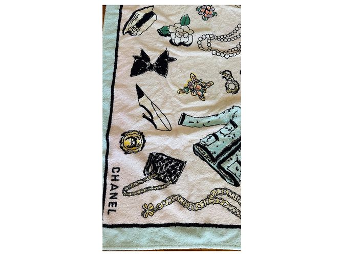 Toalha de praia Chanel de algodão preta rosa branca azul claro Preto Branco - vista 6