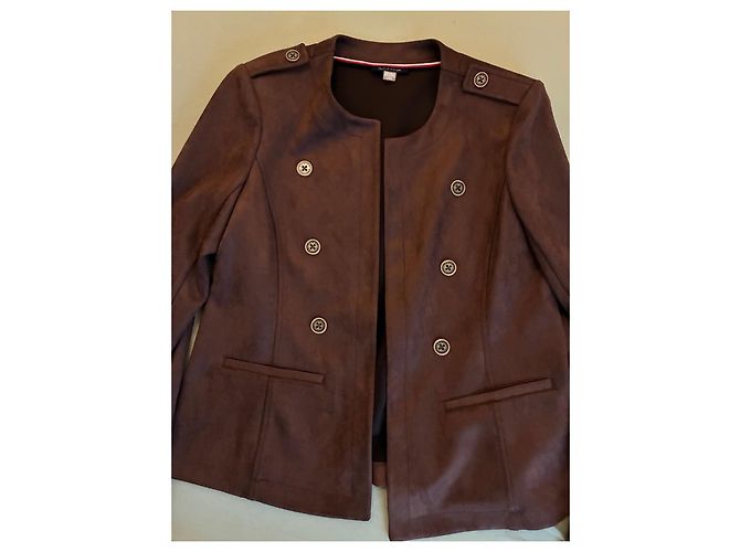 Tommy Hilfiger Brown Suede-Like Double-Breasted Jacket - view 5