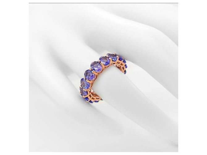 Autre Marque Ewiger Ring aus 14-karätigem Roségold mit 17 ovalen Tansaniten - Ansicht 5