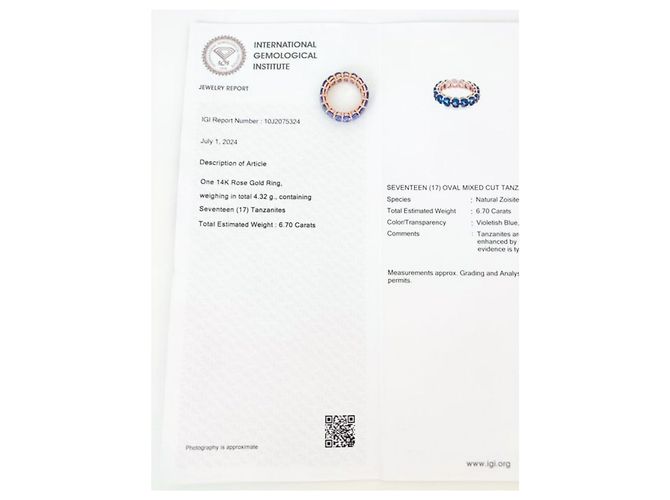 Autre Marque Ewiger Ring aus 14-karätigem Roségold mit 17 ovalen Tansaniten - Ansicht 6