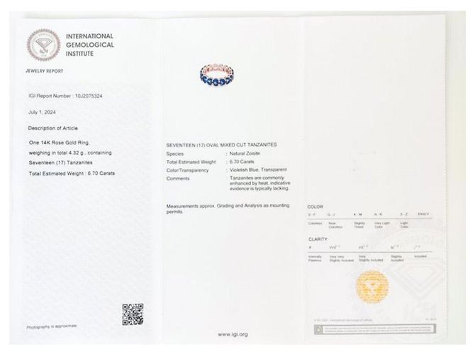Autre Marque Ewiger Ring aus 14-karätigem Roségold mit 17 ovalen Tansaniten - Ansicht 7
