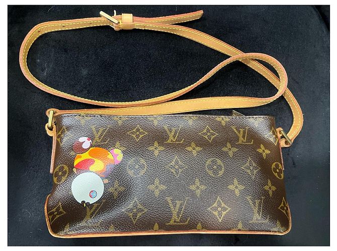 Borsa Louis Vuitton Trotter Monogram Panda Murakami Marrone Multicolore - vista 3