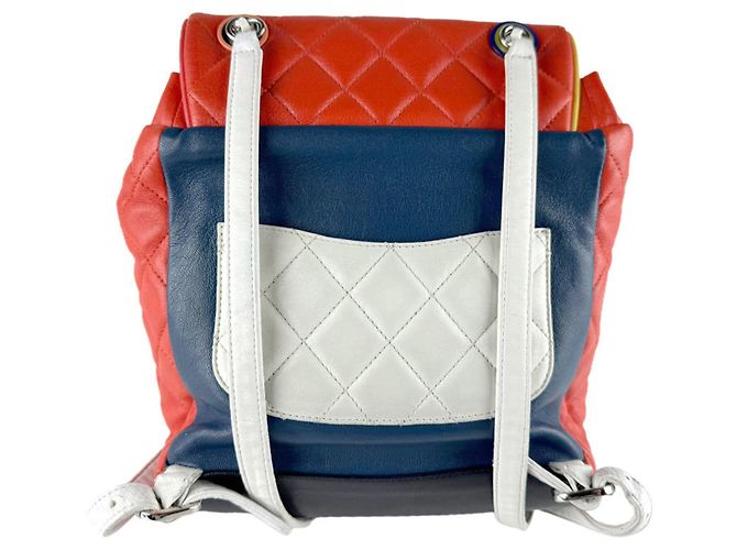 Autre Marque Chanel Rucksack aus Lammleder Schwarz Weiß Orange Marineblau - Ansicht 3