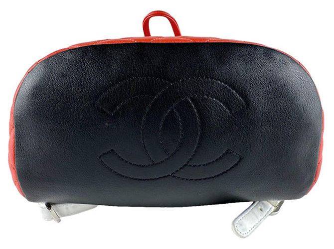 Autre Marque Chanel Rucksack aus Lammleder Schwarz Weiß Orange Marineblau - Ansicht 4