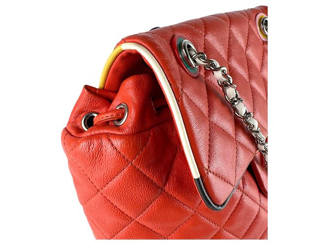 Autre Marque Chanel Rucksack aus Lammleder Schwarz Weiß Orange Marineblau - Ansicht 6
