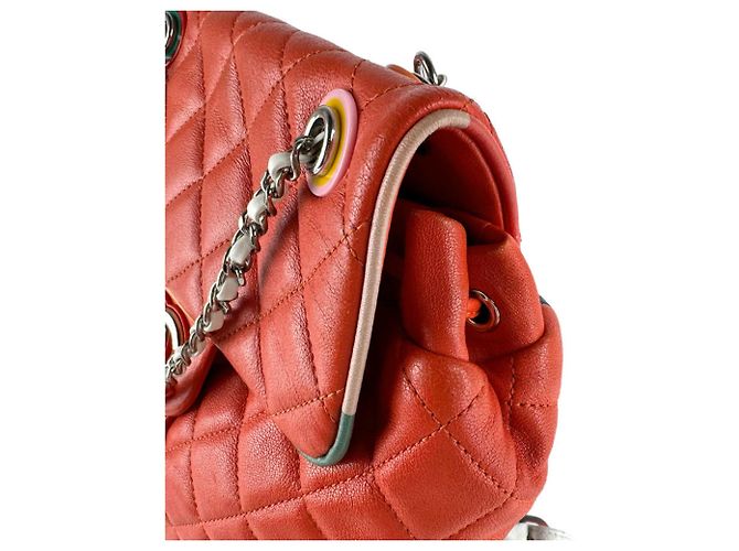 Autre Marque Chanel Rucksack aus Lammleder Schwarz Weiß Orange Marineblau - Ansicht 7