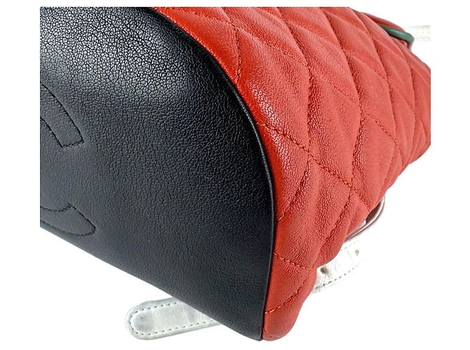 Autre Marque Chanel Rucksack aus Lammleder Schwarz Weiß Orange Marineblau - Ansicht 9