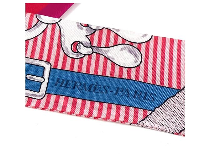 Hermès Foulard Twilly HERMES in seta azzurro chiaro e rosso Blu chiaro - vista 10