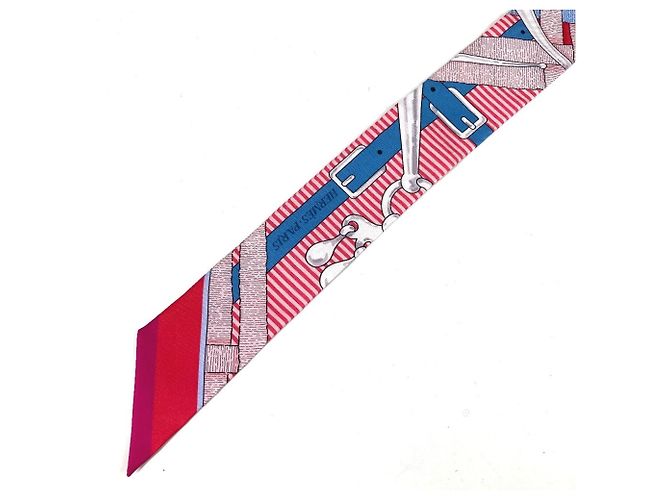 Hermès Foulard Twilly HERMES in seta azzurro chiaro e rosso Blu chiaro - vista 2