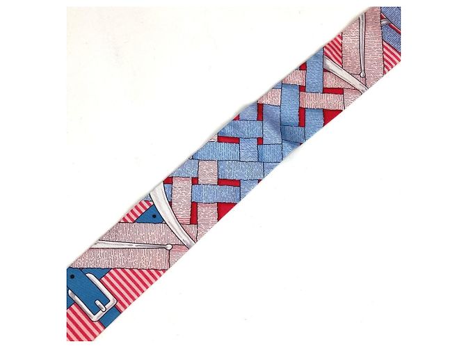 Hermès Foulard Twilly HERMES in seta azzurro chiaro e rosso Blu chiaro - vista 3