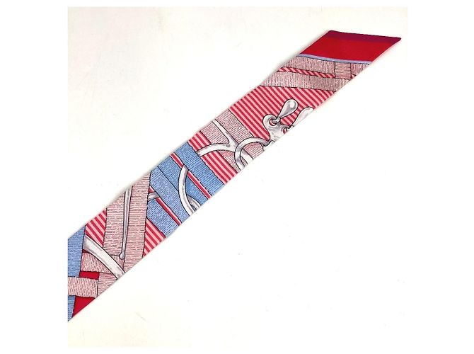 Hermès Foulard Twilly HERMES in seta azzurro chiaro e rosso Blu chiaro - vista 4