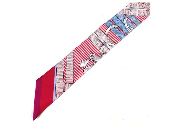 Hermès Foulard Twilly HERMES in seta azzurro chiaro e rosso Blu chiaro - vista 5