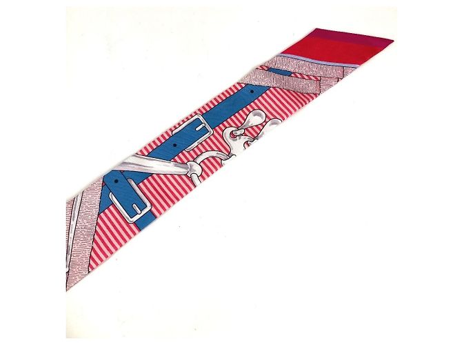 Hermès Foulard Twilly HERMES in seta azzurro chiaro e rosso Blu chiaro - vista 7