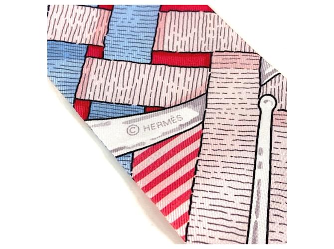 Hermès Foulard Twilly HERMES in seta azzurro chiaro e rosso Blu chiaro - vista 9