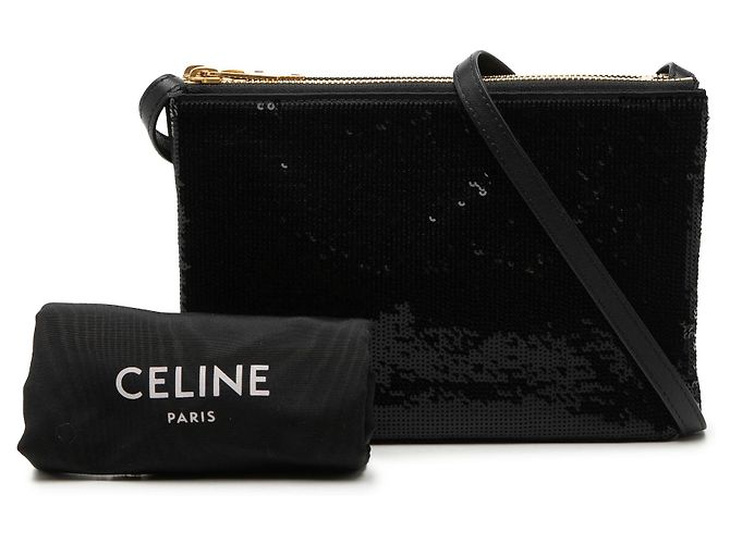 Céline Celine Piccola Borsa a Tracolla Trio Nera con Paillettes Nero - vista 8