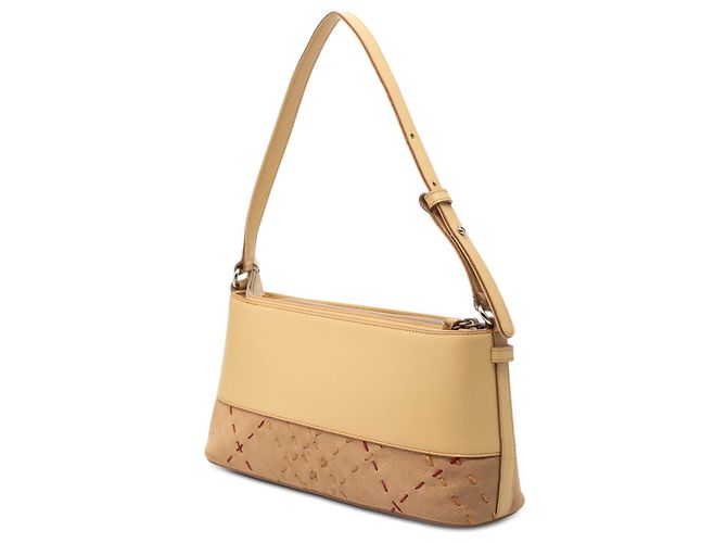Borsa a spalla in pelle di vitello e suede beige Burberry con cucitura - vista 2
