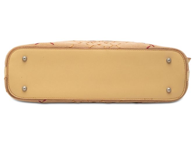 Borsa a spalla in pelle di vitello e suede beige Burberry con cucitura - vista 3
