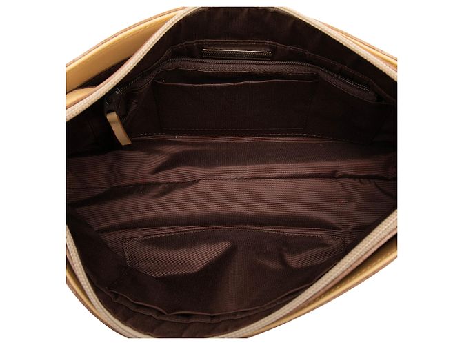 Borsa a spalla in pelle di vitello e suede beige Burberry con cucitura - vista 4
