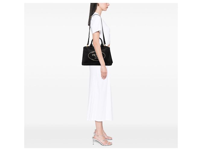 Prada Black Canvas Canapa Logo Tote Schwarz - Ansicht 6