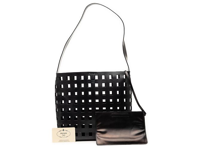 Borsa a spalla in pelle perforata nera Prada Nero - vista 7