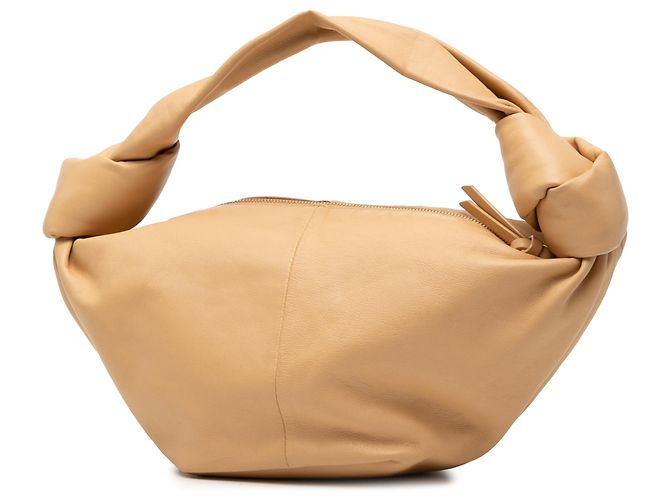 Borsa Mini Double Knot in Pelle Marrone di Bottega Veneta Caramello - vista 2