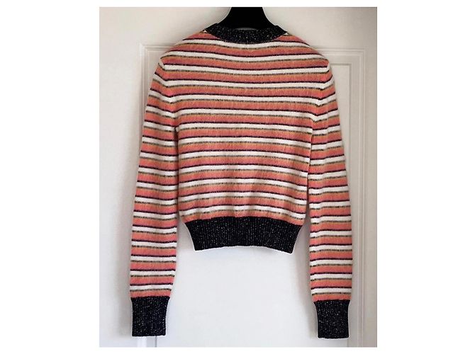 Pull en maille rayé Chanel Noir Rose Blanc Jaune - vue 3