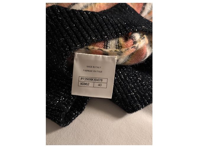 Pull en maille rayé Chanel Noir Rose Blanc Jaune - vue 5
