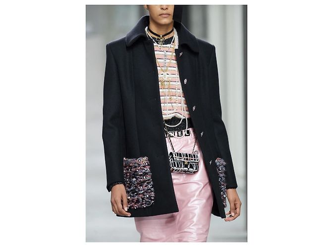Pull en maille rayé Chanel Noir Rose Blanc Jaune - vue 6