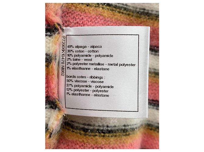 Pull en maille rayé Chanel Noir Rose Blanc Jaune - vue 7