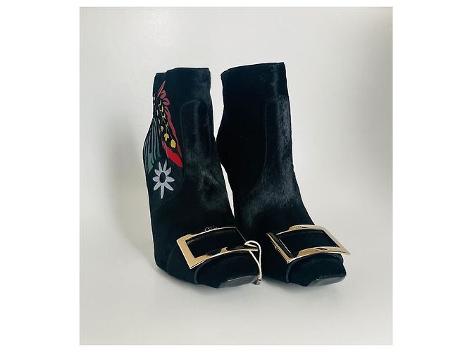 Roger Vivier Lederstiefeletten mit Blumenmuster schwarz Mehrfarben - Ansicht 2