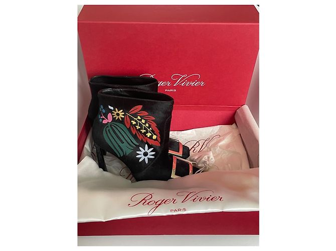 Roger Vivier Lederstiefeletten mit Blumenmuster schwarz Mehrfarben - Ansicht 7