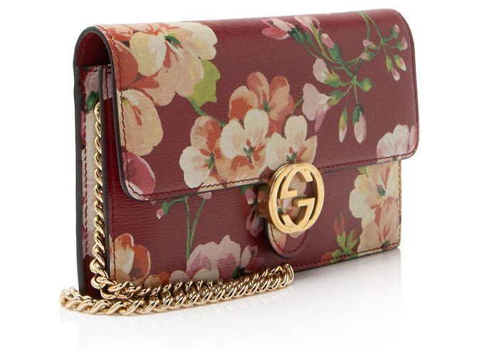 Cartera de cuero Gucci Blooms con cadena Interlocking G Roja - vista 2