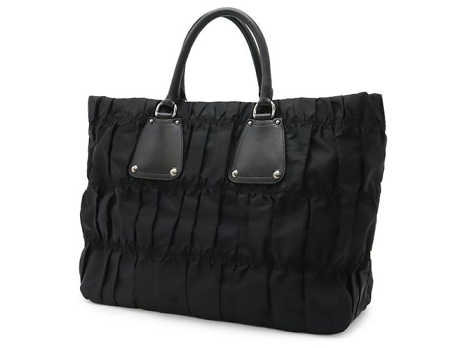 Borsa Tote in Nylon Pieghettato e Pelle Prada Nero - vista 2