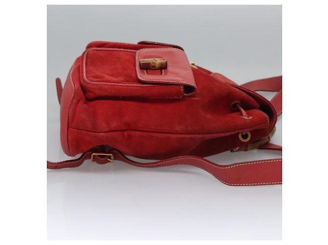 Gucci Vintage Bamboo Suede and Leather Rosso - vista 3